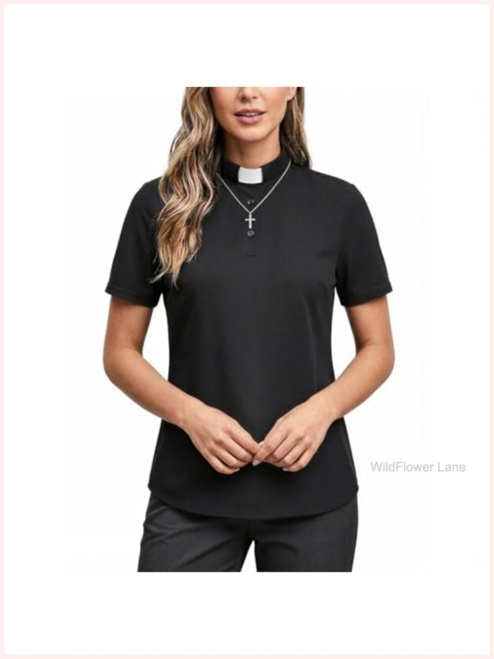 Women's Clergy Polo Shirt Tab Collar Short Sleeve Church Top